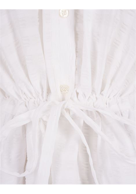 Short Dress With Adjustable Waist In White Cotton Seersucker MSGM | 3641MDA59-24711801