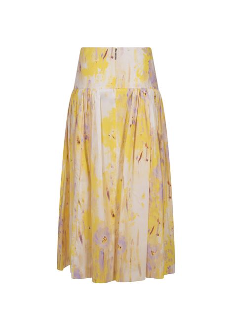 Flared Midi Skirt In Poplin With Artsy Flower Print MSGM | 3642MDD12-24731906