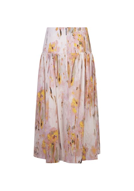 Flared Midi Skirt In Poplin With Artsy Flower Print MSGM | 3642MDD12-24731912