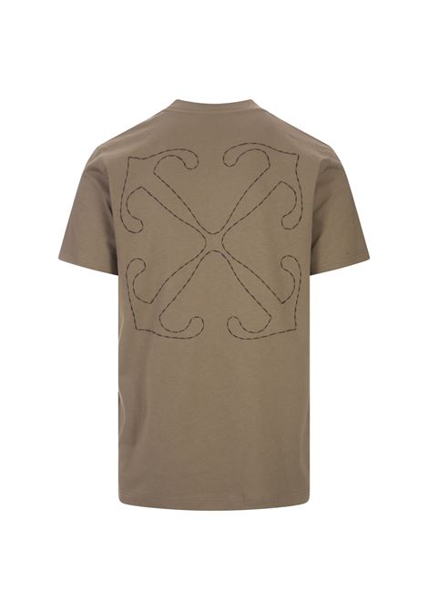 Olive Green T-Shirt With Stitched Arrows Motif OFF-WHITE | OMAA027F23JER0086110