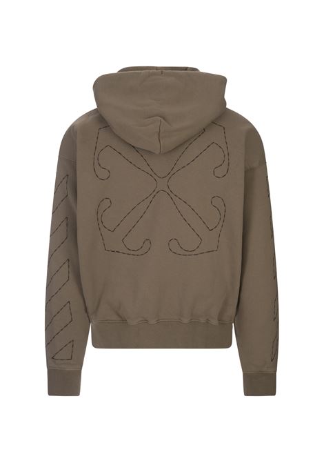Dark Beige Hoodie With Diagonals and Arrows Motif OFF-WHITE | OMBB085F23FLE0196110