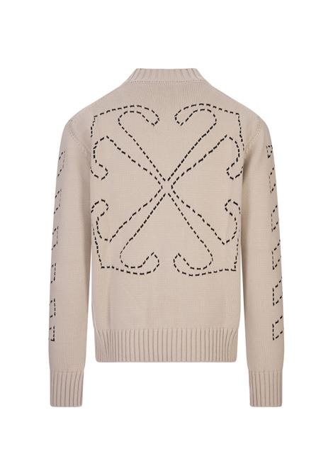 Beige Sweater With Diag Arrows Motif OFF-WHITE | OMHE172F23KNI0016110