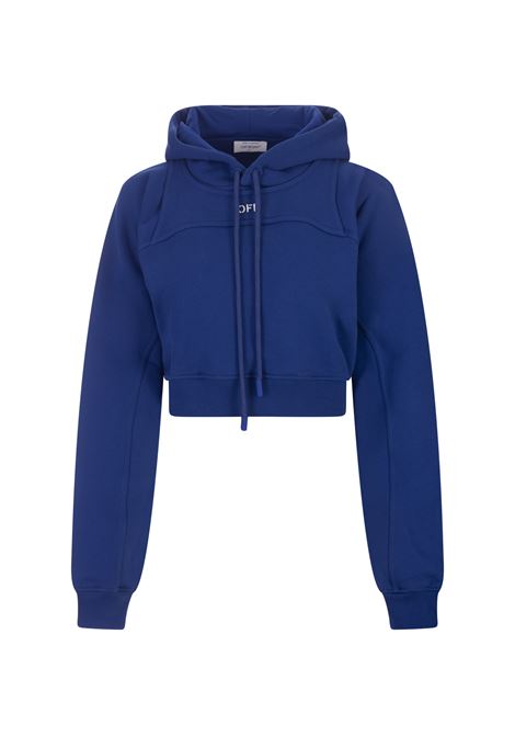 Cobalt Blue Off-Stamp Cropped Hoodie OFF-WHITE | OWBB054F23JER0014501