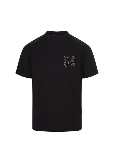 Black T-Shirt With Studded Monogram PALM ANGELS | PMAA001R24JER0051077