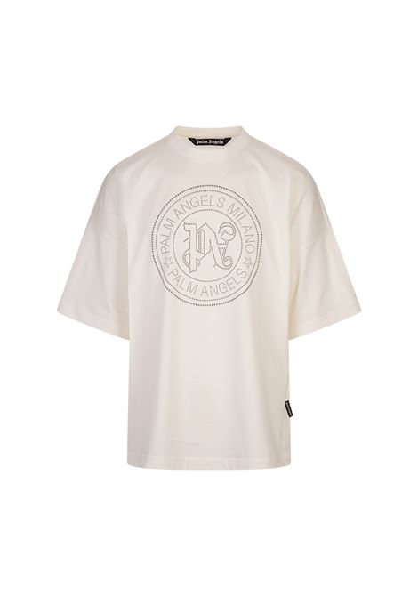 PALM ANGELS t-Shirt Bianca Con Logo Rotondo e Monogramma - PALM ANGELS