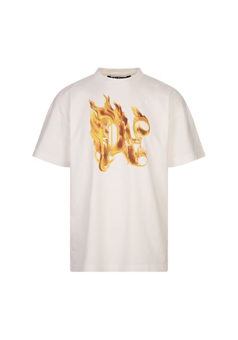 White T-Shirt With Flaming PA PALM ANGELS | PMAA072R24JER0010376