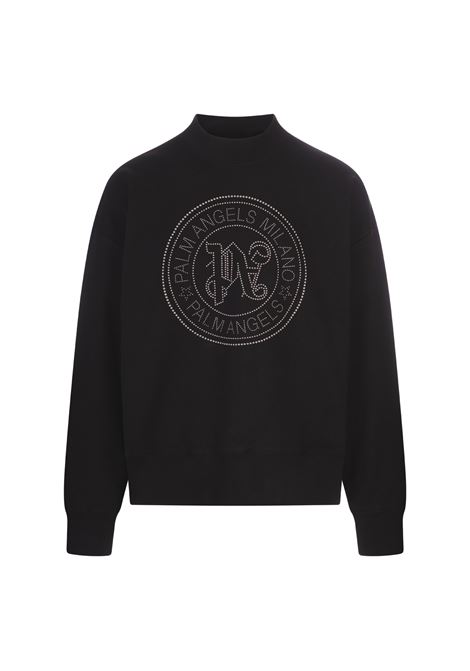 Black Sweatshirt With Round Logo and Monogram PALM ANGELS | PMBA074R24FLE0081077