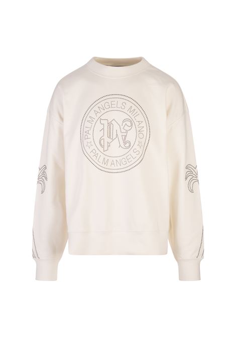 White Sweatshirt with Round Logo and Monogram PALM ANGELS | PMBA074R24FLE0100377