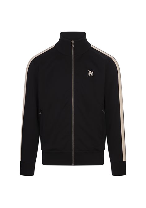 Black Track Jacket With Monogram and Contrast Stripes PALM ANGELS | PMBD058R24FAB0011003