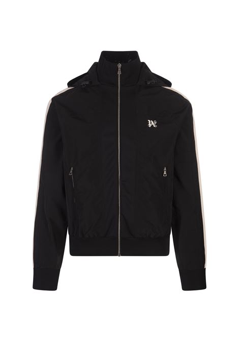 Black Sporty Windbreaker Jacket With PA Monogram PALM ANGELS | PMEA267R24FAB0011003