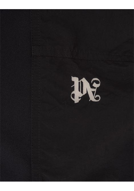 Black Sporty Windbreaker Jacket With PA Monogram PALM ANGELS | PMEA267R24FAB0011003