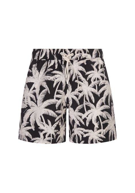 Black Swim Shorts With Palm Print All-Over PALM ANGELS | PMFD002R24FAB0061003