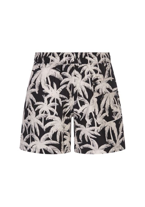 Black Swim Shorts With Palm Print All-Over PALM ANGELS | PMFD002R24FAB0061003