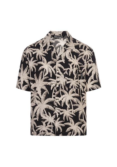 Black Shirt With All-Over Palm Print  PALM ANGELS | PMGG005R24FAB0011003