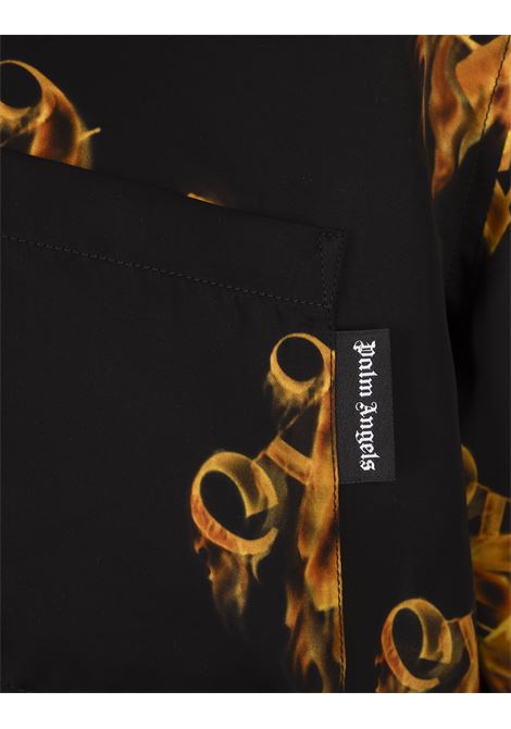 Black Shirt With Flaming Monogram Logo PALM ANGELS | PMGG005R24FAB0021076