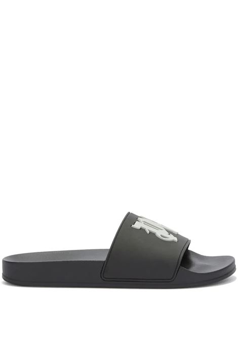 Black Slippers With White Maxi Logo PALM ANGELS | PMIC010R24MAT0011005