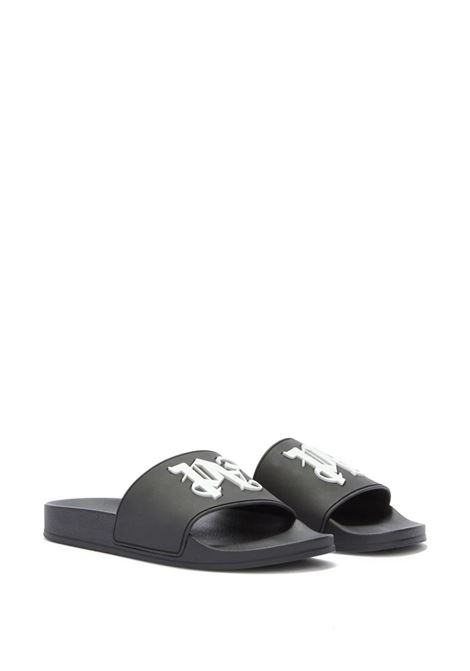 Black Slippers With White Maxi Logo PALM ANGELS | PMIC010R24MAT0011005
