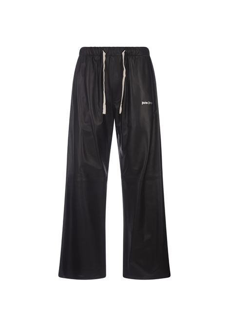 Wide Black Leather Trousers With Logo PALM ANGELS | PMJB010F23LEA0011072