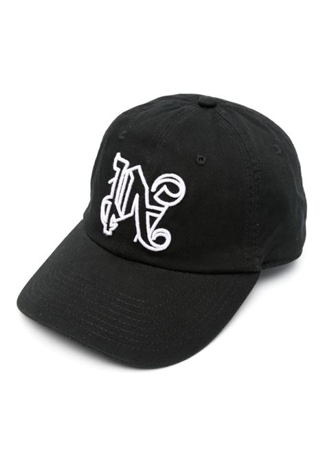 Black Baseball Hat With Embroidered Monogram PALM ANGELS | PMLB094R24FAB0121001