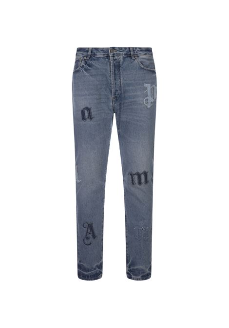 Slim Fit Jeans In Blue Denim With Application PALM ANGELS | PMYA033F23DEN0024045