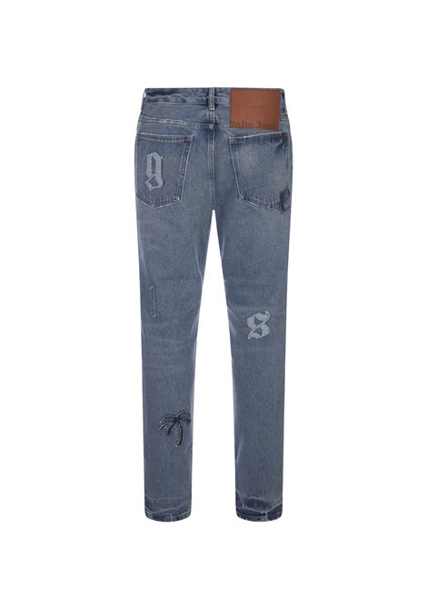 Slim Fit Jeans In Blue Denim With Application PALM ANGELS | PMYA033F23DEN0024045