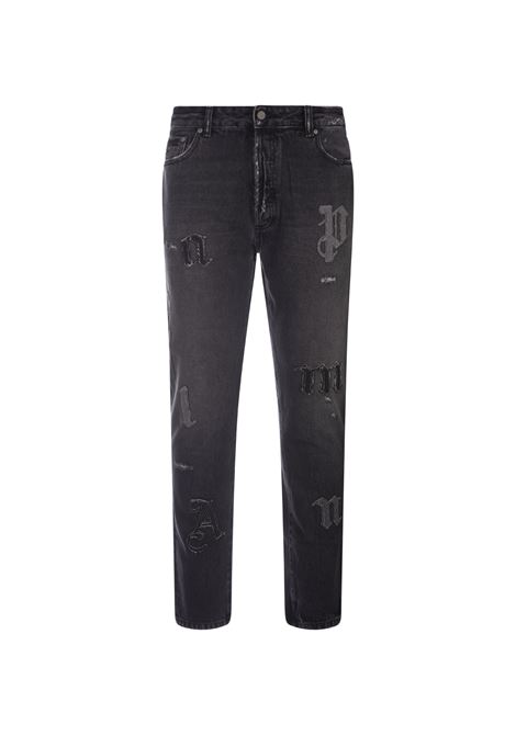 Slim Fit Jeans In Black Denim With Application PALM ANGELS | PMYA033F23DEN0041010