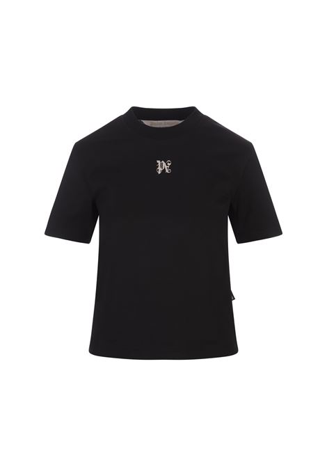 PALM ANGELS T-Shirt Nera Con Monogramma Ricamato - PALM ANGELS