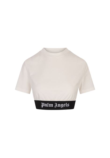 PALM ANGELS T-Shirt Crop Bianca Con Banda Logo - PALM ANGELS