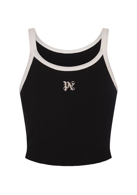 Black Crop Top With Monogram PALM ANGELS | PWAD060S24FAB0011003