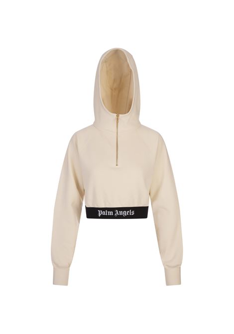 White Crop Hoodie With Logo Band PALM ANGELS | PWBB062S24FLE0010310