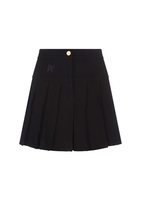 Black Pleated Mini Skirt With Monogram Logo PALM ANGELS | PWCC070S24FAB0011010