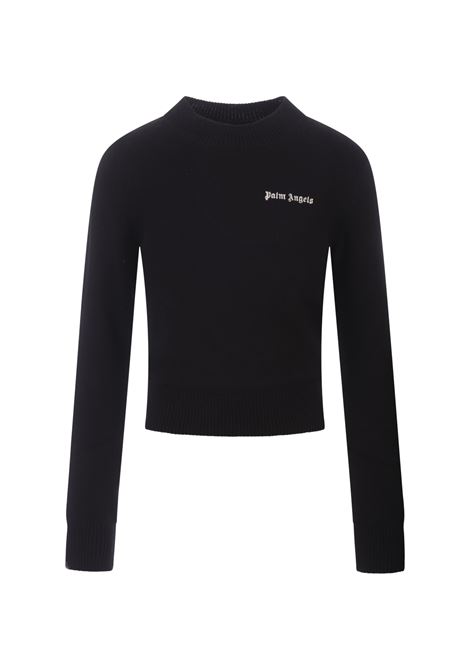 Black Sweater With Contrasting Logo PALM ANGELS | PWHE051F23KNI0011003