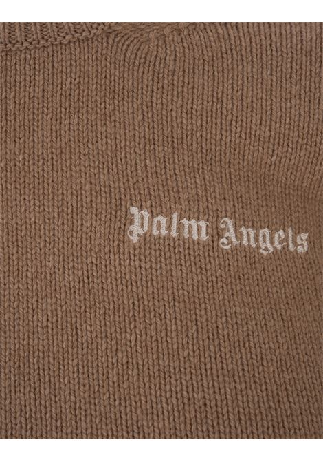 Camel Sweater With Contrasting Logo PALM ANGELS | PWHE051F23KNI0016203