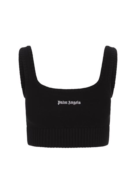 Top Crop In Maglia Nera Con Logo PALM ANGELS | PWHT016S24KNI0011003