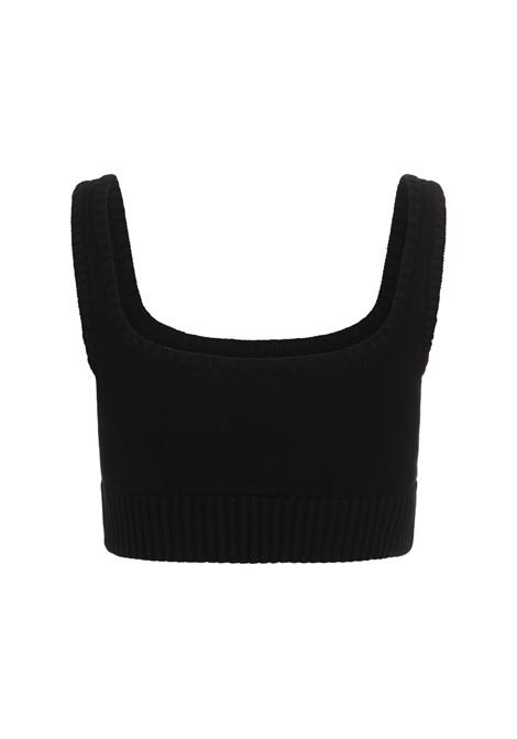 Black Knitted Crop Top With Logo PALM ANGELS | PWHT016S24KNI0011003