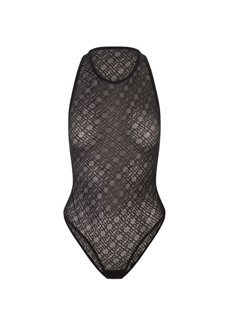 Black Bodysuit Top With Monogram Motif  PALM ANGELS | PWUD003F23FAB0011010