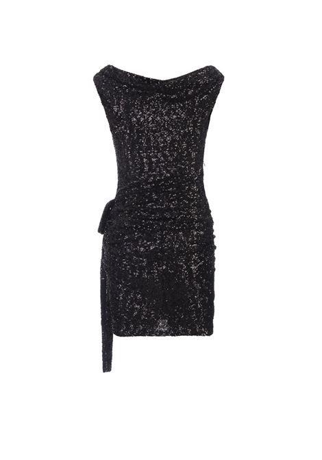 Black Sequined Mini Dress With Draping RABANNE | 24EJRO824P00356P001
