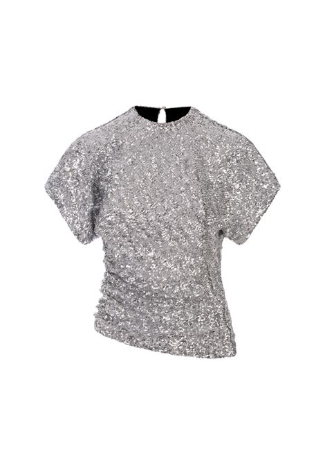 Silver Asymmetrical Top With Sequins RABANNE | 24EJTO806P00356P040