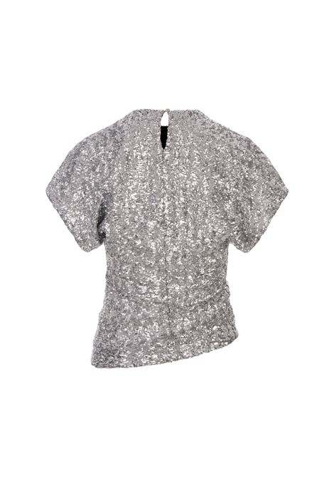 Silver Asymmetrical Top With Sequins RABANNE | 24EJTO806P00356P040