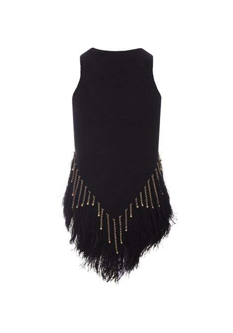 Black Woven Top With Knitted Beads And Feathers RABANNE | 24EMPU271ML0270P001