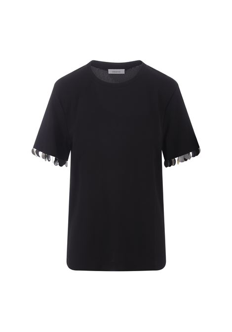 Black T-Shirt With Sequins On Bottom Sleeve RABANNE | 24PJTE148VI0353P001