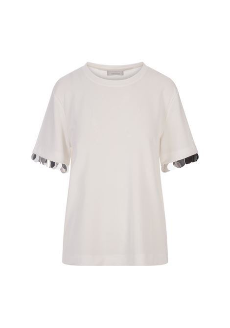 White T-Shirt With Sequins On Bottom Sleeve RABANNE | 24PJTE148VI0353P112