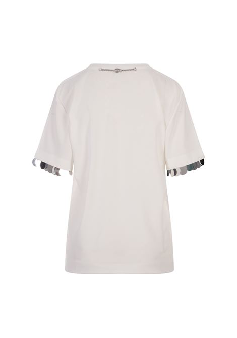 White T-Shirt With Sequins On Bottom Sleeve RABANNE | 24PJTE148VI0353P112