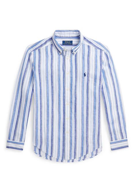 Blue and White Striped Linen Scottish Shirt RALPH LAUREN KIDS | 323-902178005