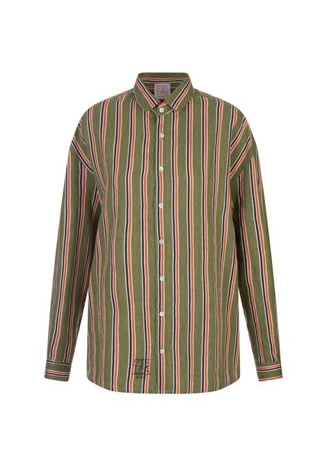 Green and Orange Striped Linen Blend Shirt STELLA JEAN | SS24SJC330B005