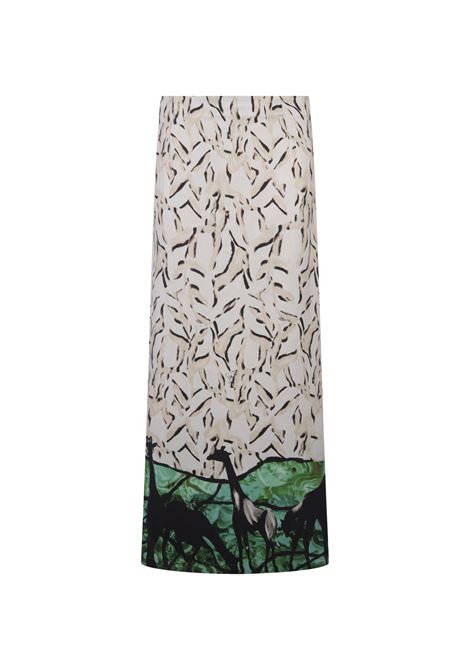 Long Skirt With Giraffe Print In White/Green STELLA JEAN | SS24SJG749B020