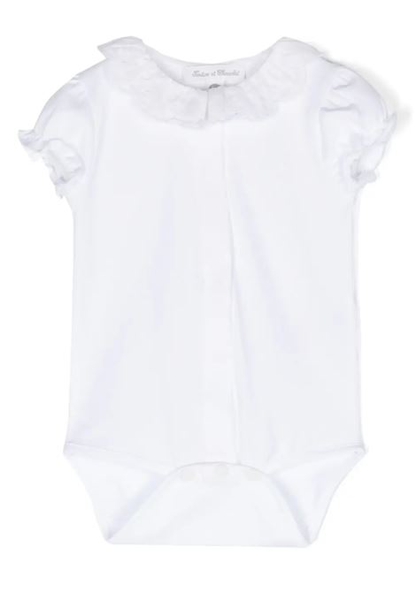 White Bodysuit With Embroidered Ruffle On Neckline TARTINE ET CHOCOLAT | TY1101001