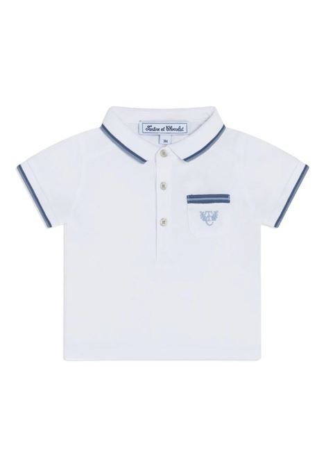White and Blue Short-Sleeved Polo Shirt With Monogram TARTINE ET CHOCOLAT | TY1105101