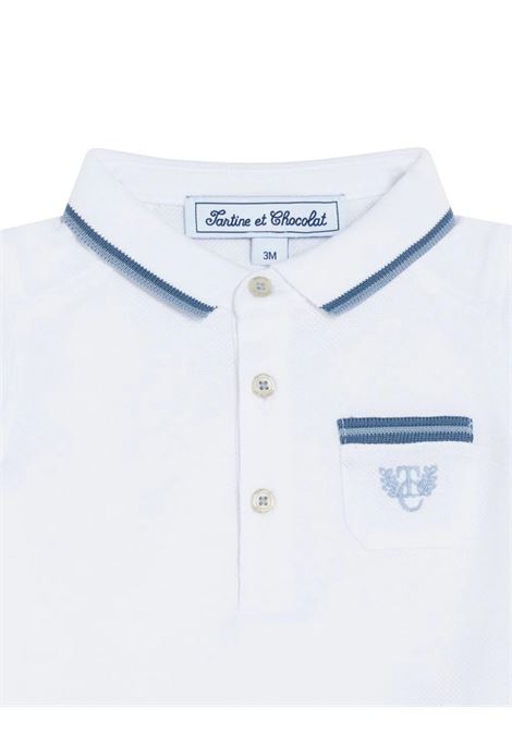 White and Blue Short-Sleeved Polo Shirt With Monogram TARTINE ET CHOCOLAT | TY1105101