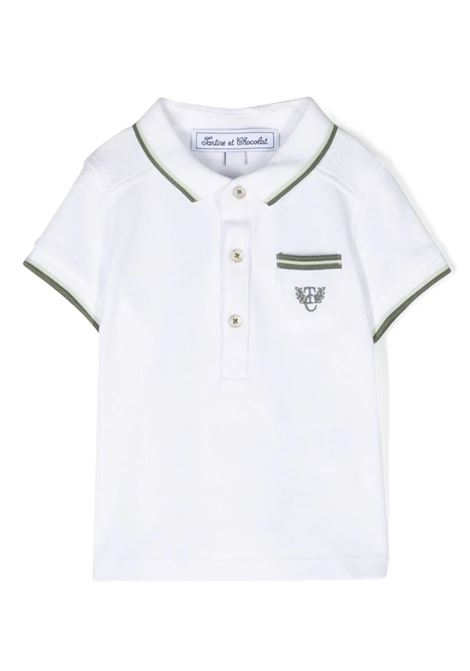 White and Green Short-Sleeved Polo Shirt With Monogram TARTINE ET CHOCOLAT | TY1105153